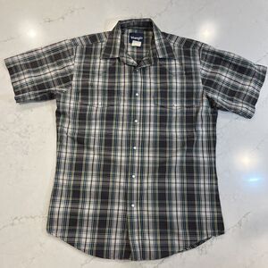 Wrangler Mens M Pearl Snap Plaid Shirt Short Sleeve Western‎ Rockabilly Vintage